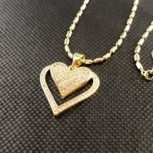 Gold Heart Pendant Necklace with Pave Crystals - Women Jewelry